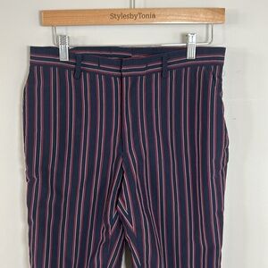 The Kooples Fitted Pant Mens Navy Blue Red Stripe Cuffed Trouser Sz 46 US 32